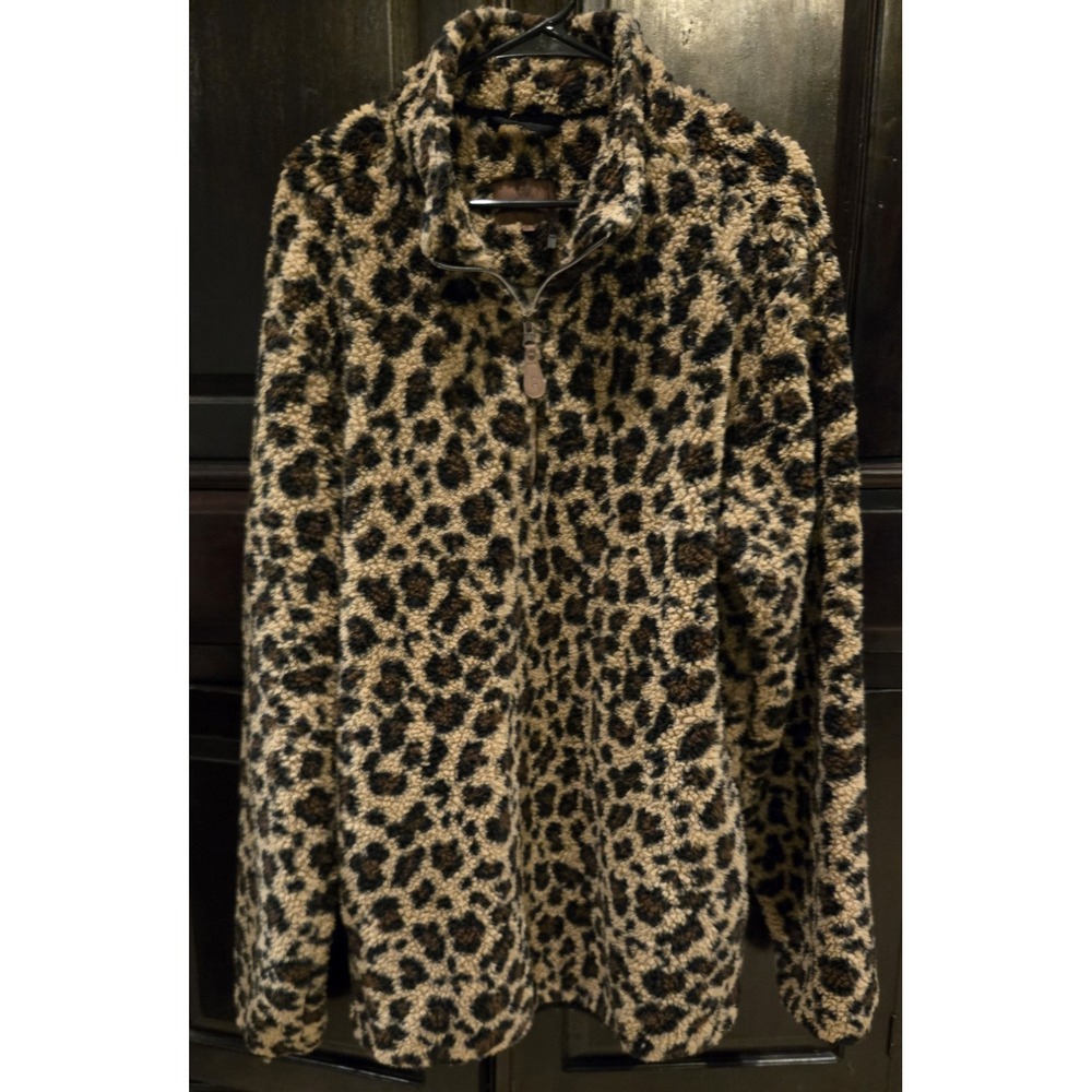 Girlie Girl Original Women's XL Leopard Print Sherpa Pull Over With 1/2 Zipper